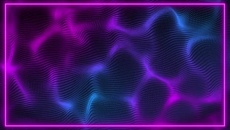 Animation-of-neon-frame-over-purple-shapes-on-black-background