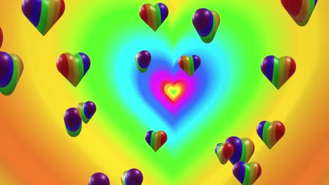 Animation-of-rainbow-hearts-over-rainbow-background