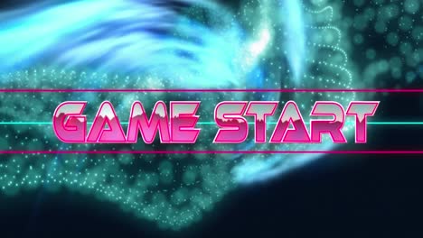 Animation-of-game-start-text-between-lines-over-dots-forming-dynamic-waves-on-black-background
