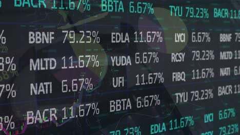 Animation-of-financial,-statistical-and-stock-market-data-processing-against-grey-background