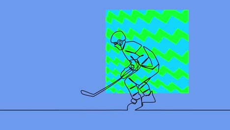 Animation-of-silhouette-of-hockey-player-over-pattern-on-blue-background