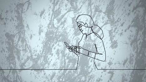 Animación-Del-Dibujo-De-Una-Mujer-De-Negocios-Usando-Un-Teléfono-Inteligente-Sobre-Formas-En-Movimiento