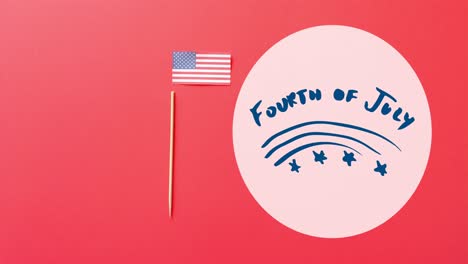 Animation-Des-Textes-Vom-4.-Juli-über-Der-Flagge-Der-Vereinigten-Staaten-Von-Amerika-Auf-Rotem-Hintergrund