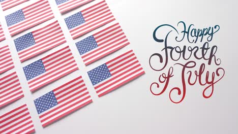 Animación-Del-Texto-Del-4-De-Julio-Sobre-Banderas-De-Los-Estados-Unidos-De-América-Sobre-Fondo-Blanco