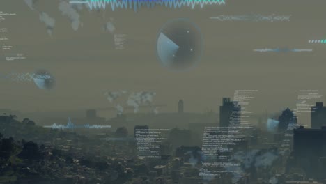 Animation-of-data-processing-against-aerial-view-of-cityscape