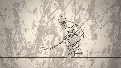 Animation-of-drawing-of-male-hockey-player-and-shapes-on-white-background
