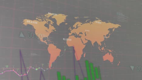 Animation-Der-Finanzdatenverarbeitung-über-Der-Weltkarte