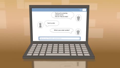 Animation-of-laptop-with-online-ai-chat-over-shapes-on-brown-background