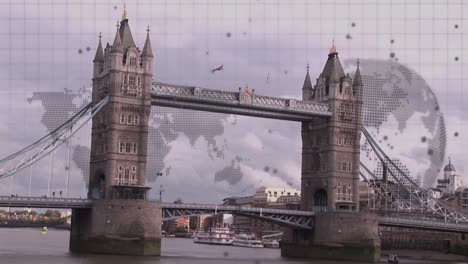 Animation-Des-Globus-Und-Der-Datenverarbeitung-über-Der-Londoner-Stadtlandschaft