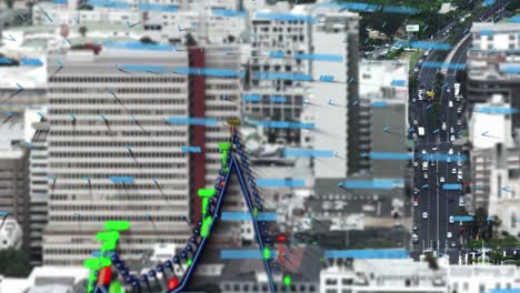 Animation-of-financial-data-processing-against-aerial-view-of-cityscape