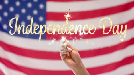 Animation-of-4th-of-july-independence-day-text-over-sparkler-and-flag-of-united-states-of-america