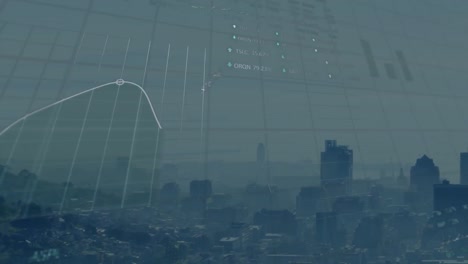 Animation-of-statistical-and-stock-market-data-processing-against-aerial-view-of-cityscape