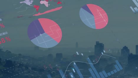 Animation-Der-Statistischen-Datenverarbeitung-über-Ein-Gitternetz-Im-Vergleich-Zur-Luftaufnahme-Des-Stadtbildes