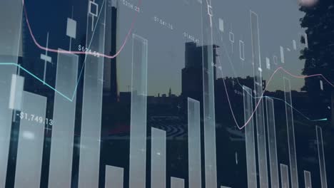 Animation-Der-Statistischen-Datenverarbeitung-über-Ein-Gitternetz-Im-Vergleich-Zur-Luftaufnahme-Des-Stadtbildes