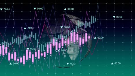 Animation-Der-Datenverarbeitung-Und-Globus-Mit-Dollarnoten-Vor-Grünem-Farbverlauf-Hintergrund