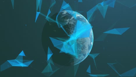 Animation-Von-Plexusnetzwerken,-Die-Vor-Blauem-Hintergrund-über-Einem-Sich-Drehenden-Globus-Schweben