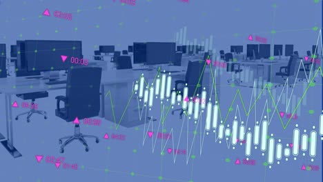 Animation-Der-Datenverarbeitung-über-Ein-Gitternetz-Vor-Leerem-Büro