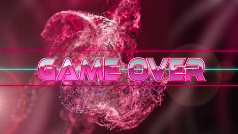Animation-of-game-over-text-banner-against-spots-of-light-and-digital-wave-on-pink-background