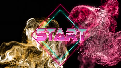 Animation-of-start-text-banner-over-pink-and-golden-glowing-digital-waves-on-black-background