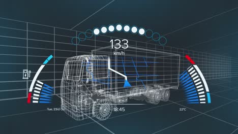 Animation-of-speedometer-data-processing-over-3d-truck-drawing