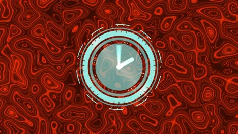 Animation-of-clock-ticking-over-patterned-background