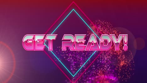 Animation-of-get-ready-text-banner-over-digital-waves-and-light-spot-against-purple-background