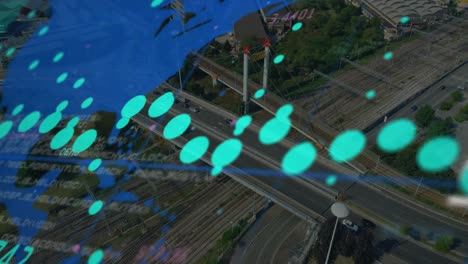 Animation-Der-Datenverarbeitung-Und-Weltkarte-über-Dem-Stadtbild