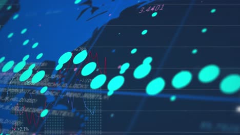 Animation-Der-Statistischen-Datenverarbeitung-über-Ein-Gitternetz-Und-Eine-Weltkarte-Vor-Blauem-Hintergrund