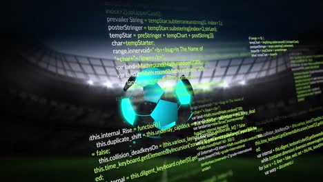 Animation-Von-Fußball-Und-Datenverarbeitung-über-Sportstadion