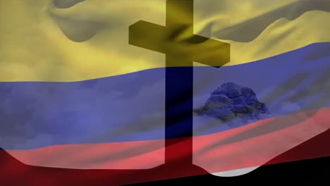 Animation-Des-Christlichen-Kreuzes-Und-Der-Flagge-Kolumbiens