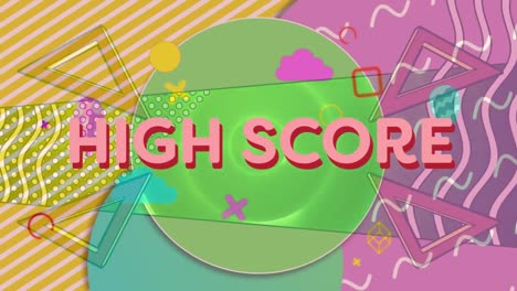 Animation-of-high-score-text-over-abstract-shapes-background