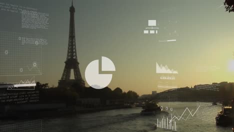 Animation-Der-Finanzdatenverarbeitung-über-Dem-Pariser-Stadtbild