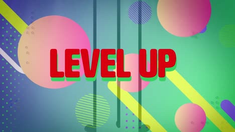 Animation-of-level-up-text-over-abstract-shapes-background