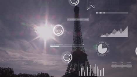 Animation-Der-Finanzdatenverarbeitung-über-Dem-Pariser-Stadtbild
