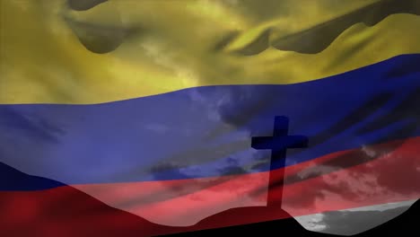 Animation-Der-Flagge-Kolumbiens-über-Einem-Kreuz