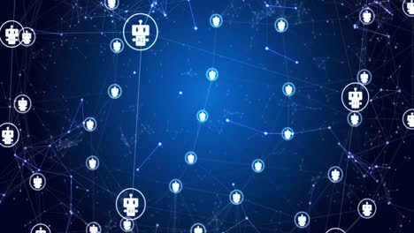Animation-of-network-of-connections-with-icons-on-blue-and-black-background