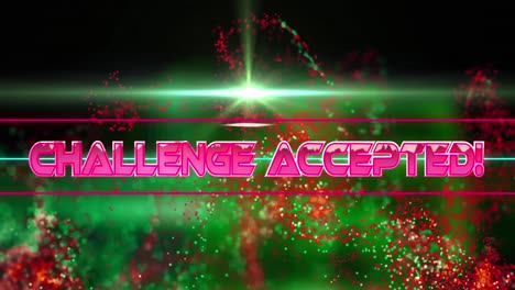 Animation-of-challenge-accepted-text-over-glowing-neon-lines-and-particles