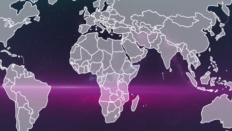 Animation-Von-Leuchtendem-Violettem-Licht-über-Der-Weltkarte