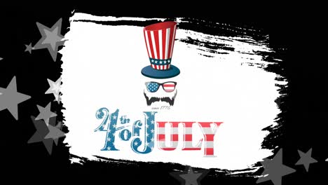 Animation-of-4th-of-july-text,-stars-over-top-hat-with-flag-of-united-states-of-america-pattern