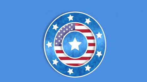 Animation-Aus-Weißen,-Blauen-Und-Roten-Kreisen-Mit-Weißen-Sternen-Und-Der-Flagge-Der-USA-Auf-Blauem-Hintergrund