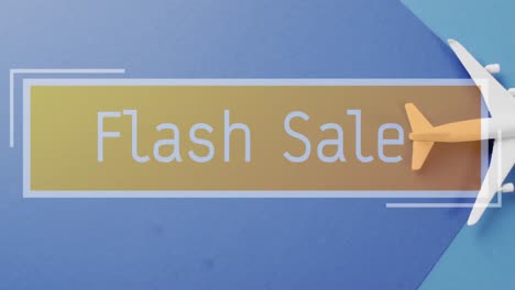 Animation-of-flash-sale-text-over-plane-on-blue-background