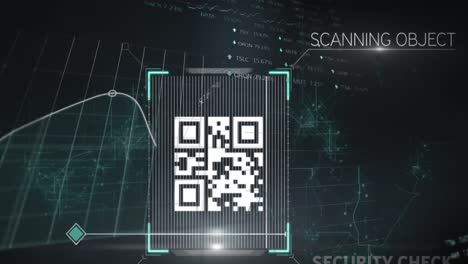 Animation-of-qr-code-and-connections-on-black-background