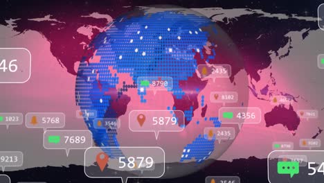 Animation-Von-Mediensymbolen-Und-Weltkarte-über-Dem-Globus