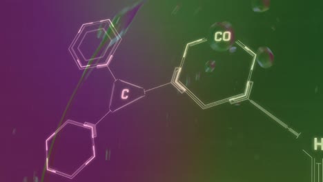 Animation-Der-Chemischen-Formel-über-Blasen-Auf-Grünem-Hintergrund
