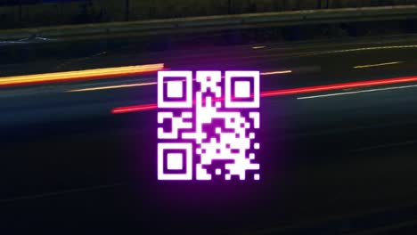 Animation-of-qr-code-and-connections-over-road-traffic