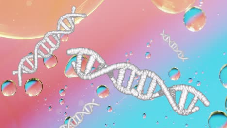 Animation-of-bubbles-over-dna-strands-on-colorful-background