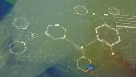 Animation-Der-Chemischen-Formel-über-Blasen-Auf-Gelbem-Hintergrund