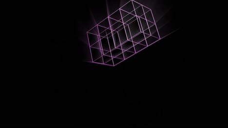 Animation-of-glowing-3d-shapes-moving-on-black-background