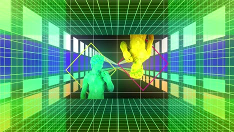 Animation-Eines-Netzwerks-Aus-Verbindungen-Und-Skulpturen-über-Neonformen