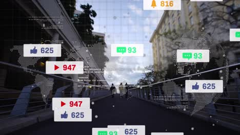 Animation-Der-Datenverarbeitung-In-Sozialen-Medien-über-Dem-Stadtbild